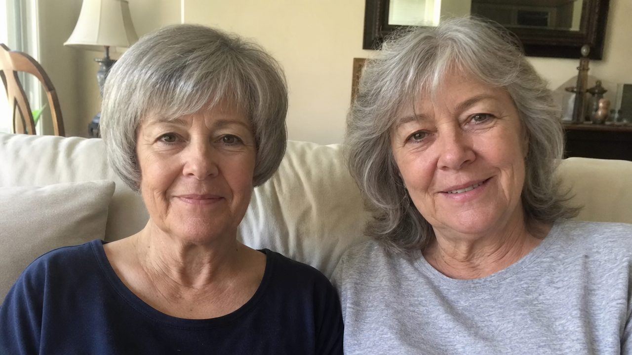 A set rounded granny cut beside a soft layered cut on two women over 60