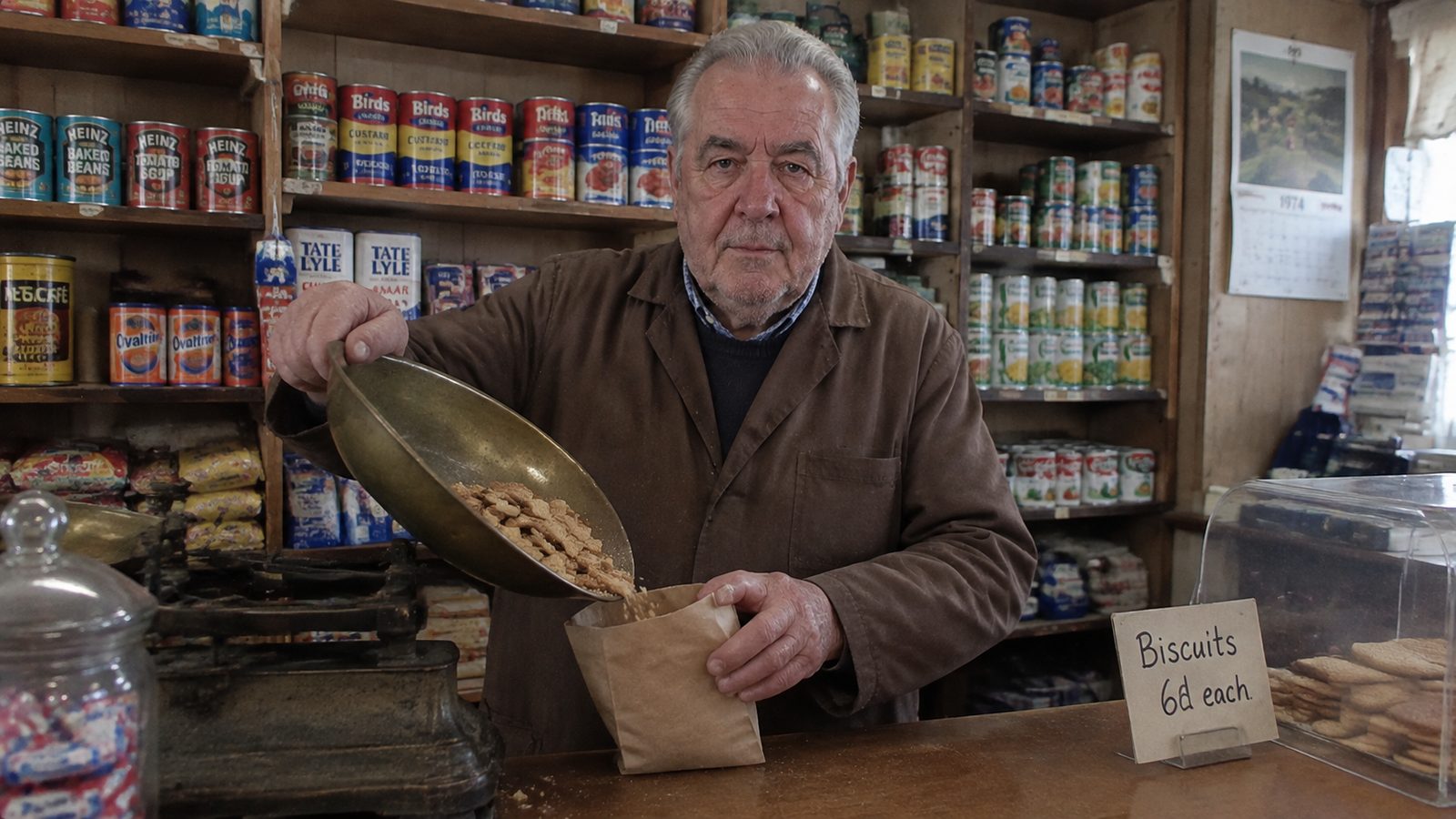 Terry Lomax standing behind the counter of his corner shop